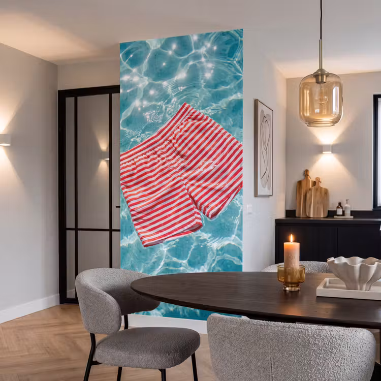 Zwemkleding - Gestreept - Water - Zomer - Rood-wit Behang Vlies klein -sfeer3