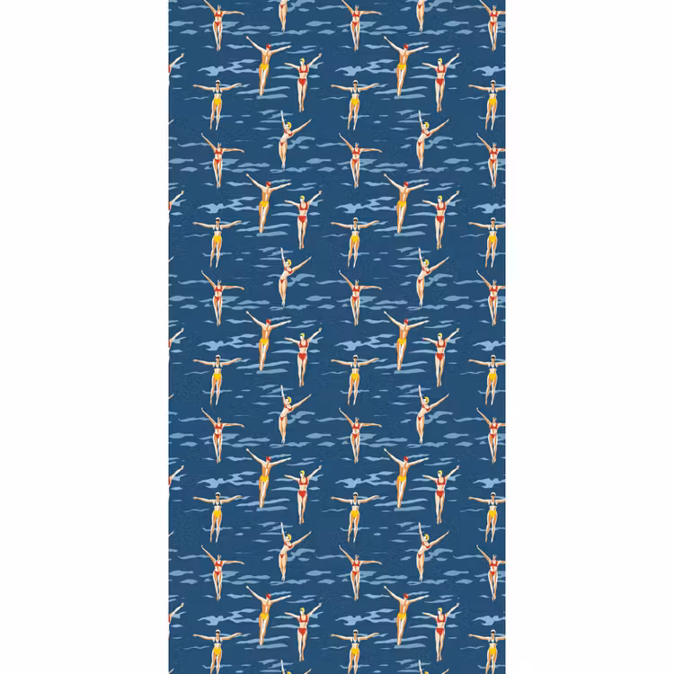Zwemsters- Retro - Blauw Behang Vlies klein 1076 -3d_website