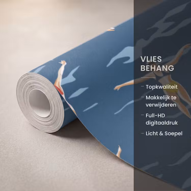 Zwemsters- Retro - Blauw Behang Vlies klein 1076 -USP_closeupNL