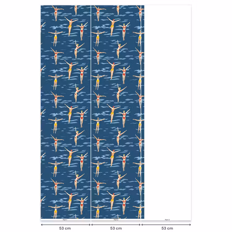 Zwemsters- Retro - Blauw Behang Vlies klein 1076 -USP_banen