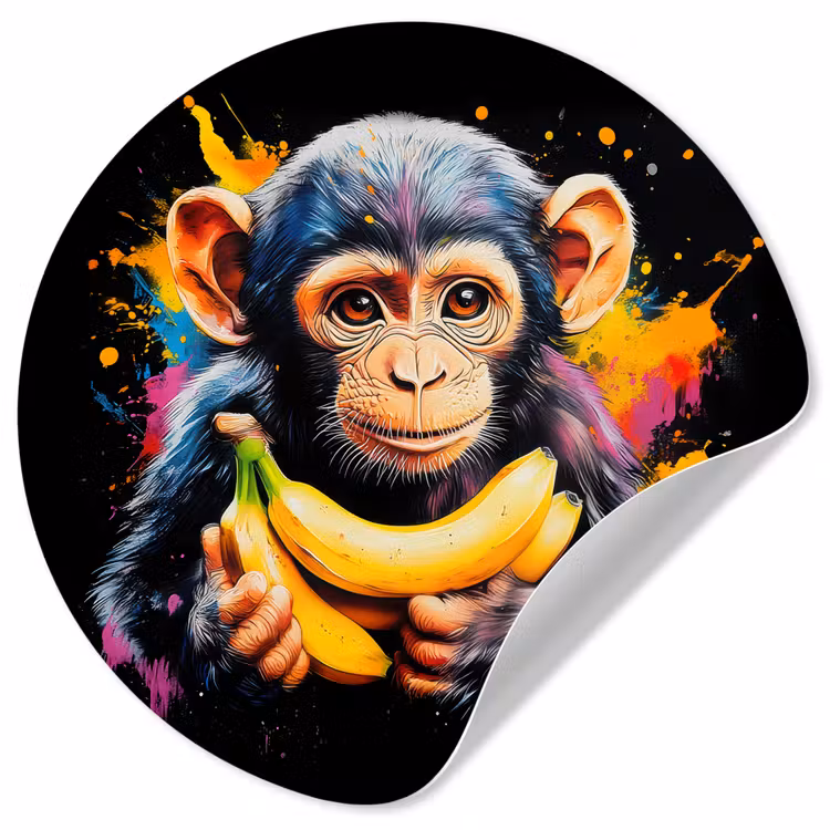 Aap - Graffiti - Kleurrijk - Bananen - Modern Wandcirkel behangsticker klein -3d