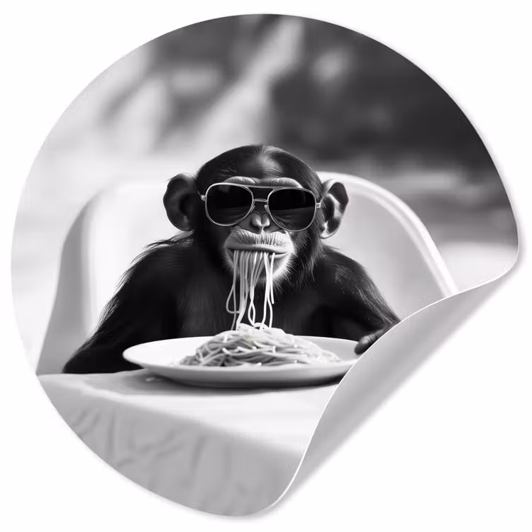 Aap - Spaghetti - Zonnebril - Zwart wit - Cool - Dier Wandcirkel behangsticker klein -3d