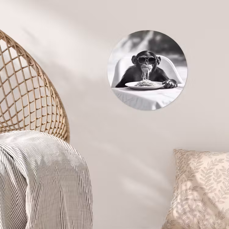 Aap - Spaghetti - Zonnebril - Zwart wit - Cool - Dier Wandcirkel behangsticker klein -sfeer4