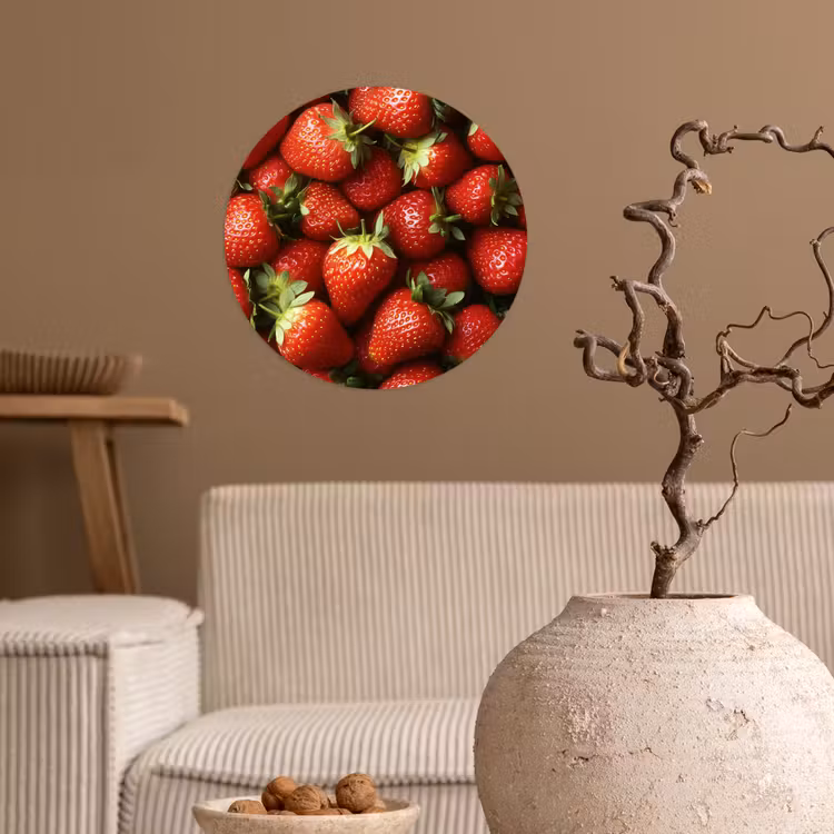 Aardbei - Fruit - Rood Wandcirkel behangsticker klein -sfeer1