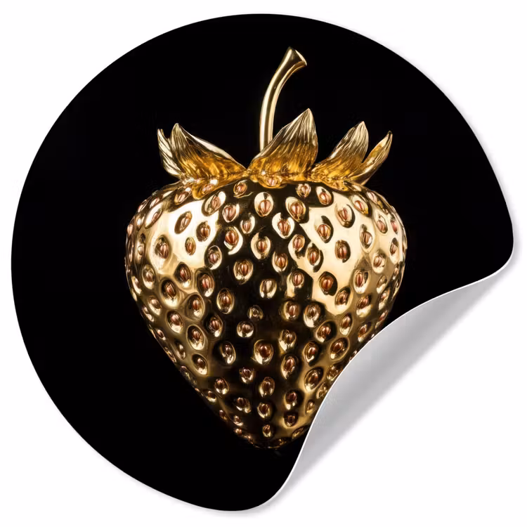 Aardbei - Goud - Zwart - Chrome Wandcirkel behangsticker klein -3d