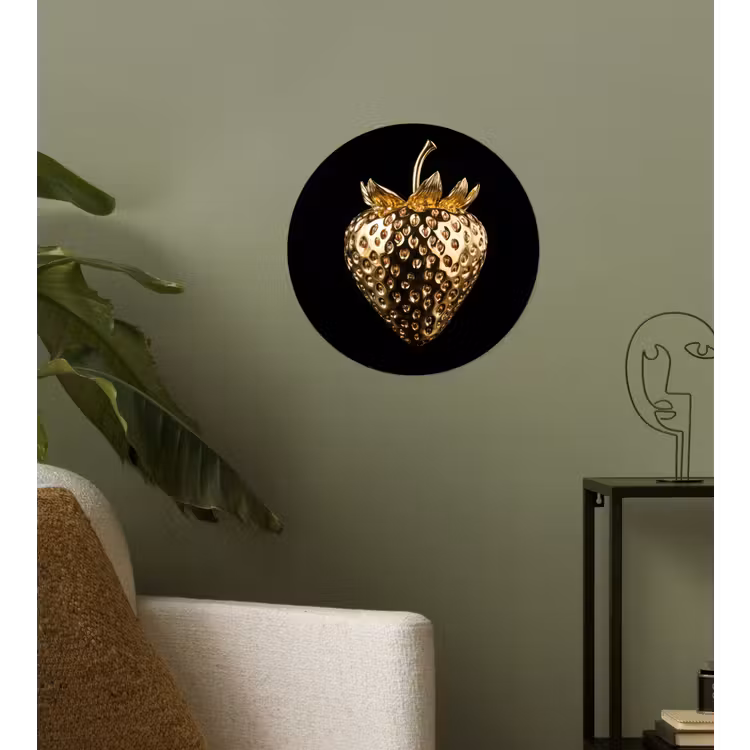 Aardbei - Goud - Zwart - Chrome Wandcirkel behangsticker klein -sfeer2