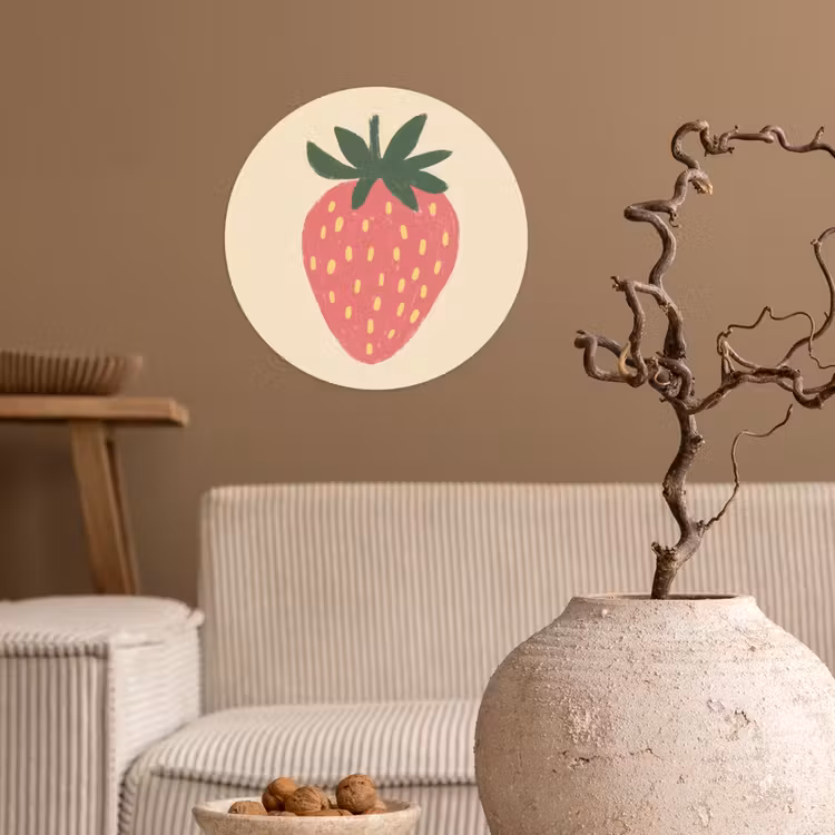 Aardbei - Minimalistisch - Rood - Fruit Wandcirkel behangsticker klein -sfeer1