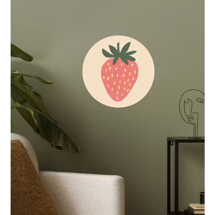 Aardbei - Minimalistisch - Rood - Fruit Wandcirkel behangsticker klein -sfeer2