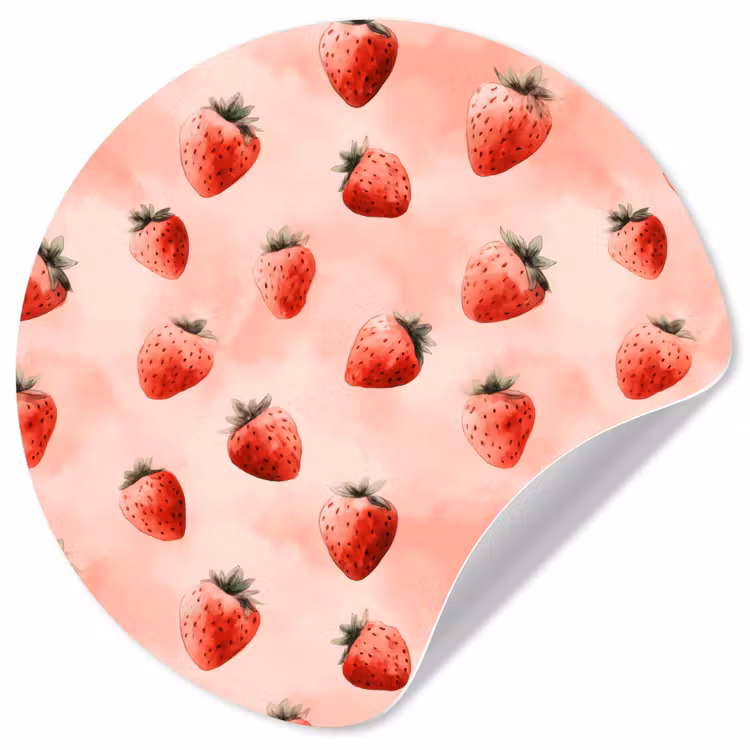 Aardbei - Patroon - Roze Wandcirkel behangsticker klein 186 -3d