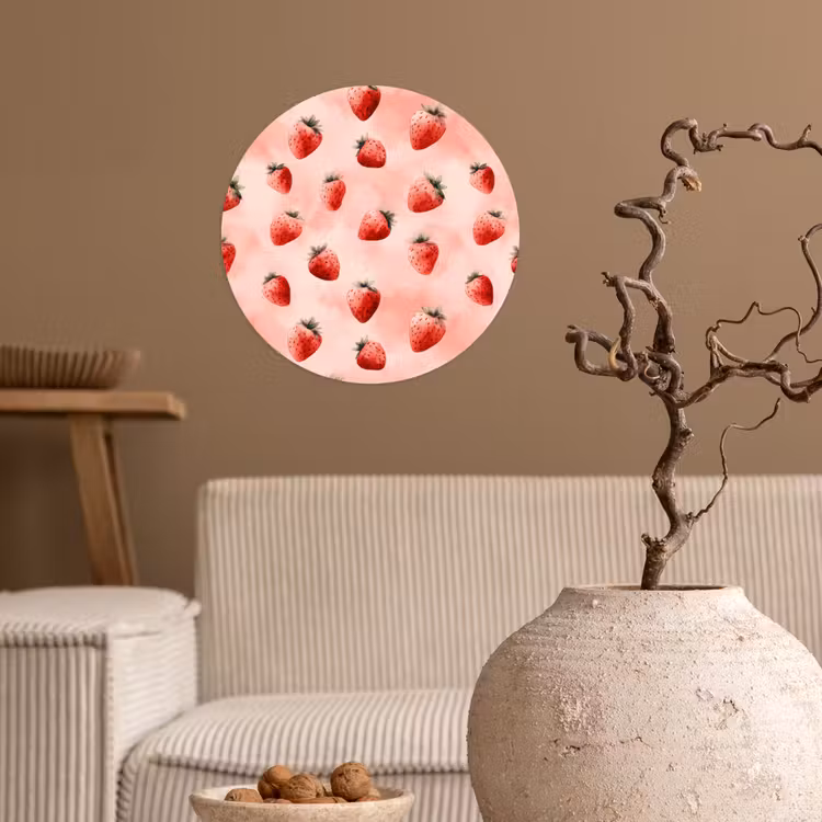 Aardbei - Patroon - Roze Wandcirkel behangsticker klein 186 -sfeer1