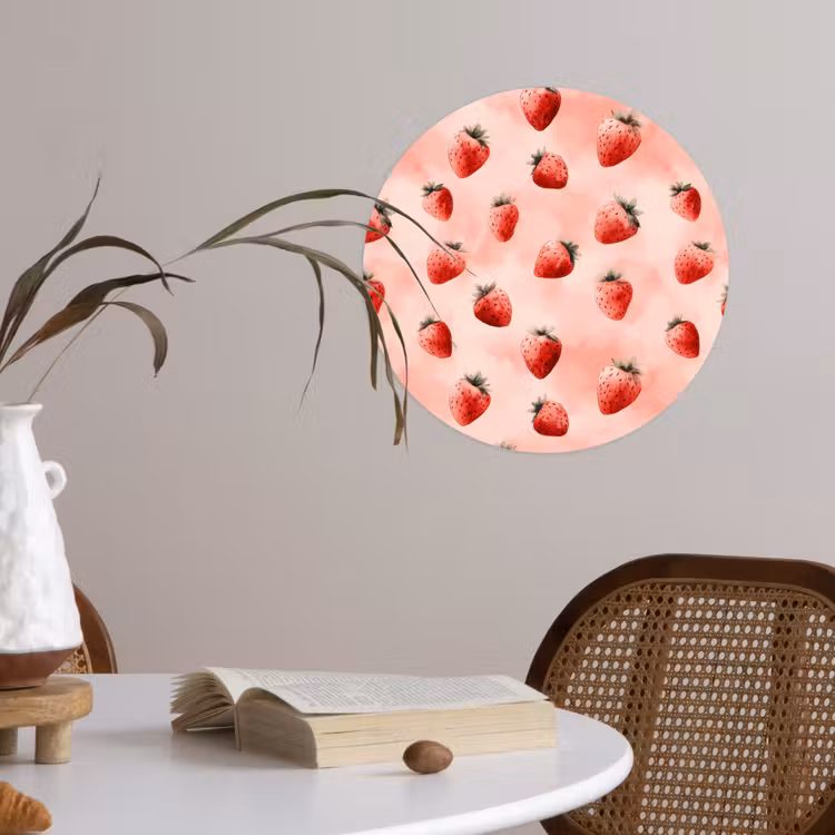 Aardbei - Patroon - Roze Wandcirkel behangsticker klein 186 -sfeer3