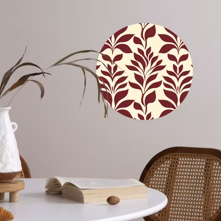 Abstract - Bladeren - Burgundy Wandcirkel behangsticker klein 186 -sfeer3