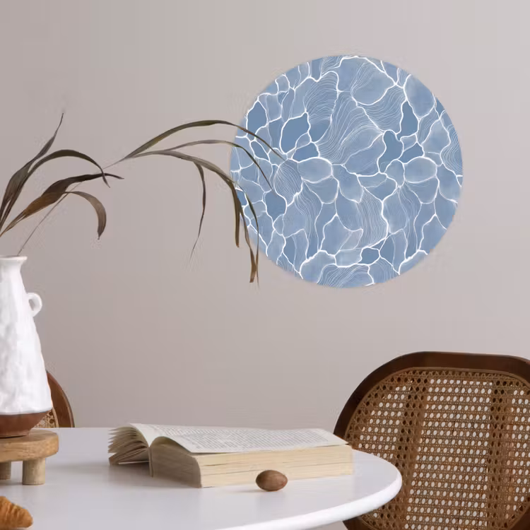 Abstract - Blauw - Bladeren Wandcirkel behangsticker klein -sfeer3