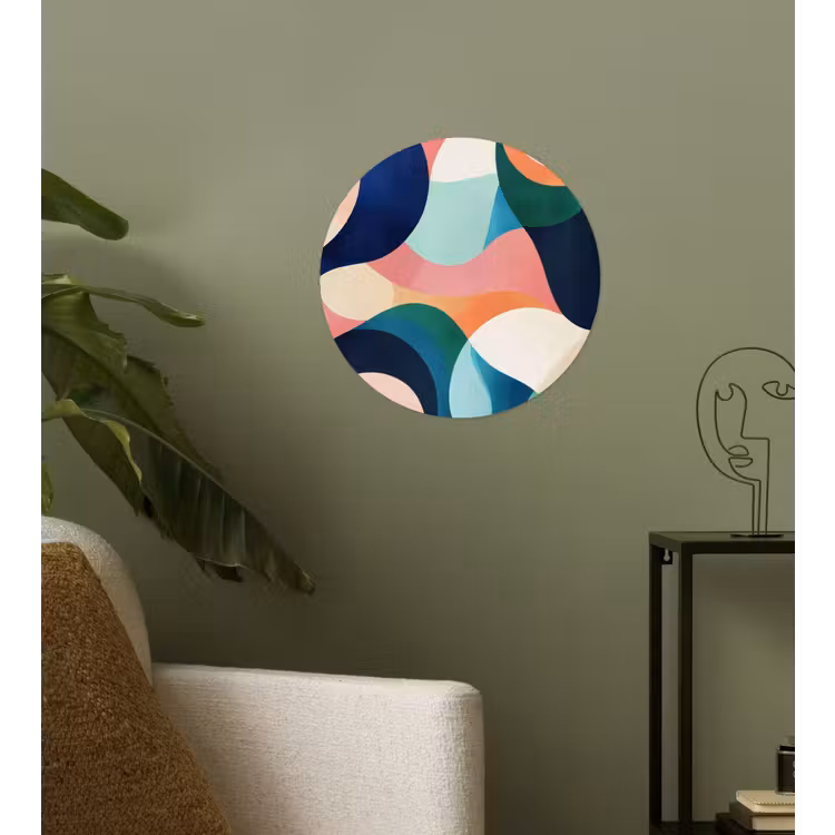Abstract - Blauw - Roze Wandcirkel behangsticker klein -sfeer2