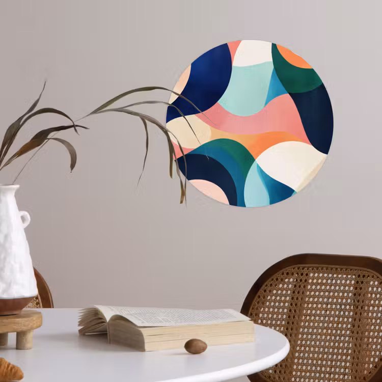 Abstract - Blauw - Roze Wandcirkel behangsticker klein -sfeer3