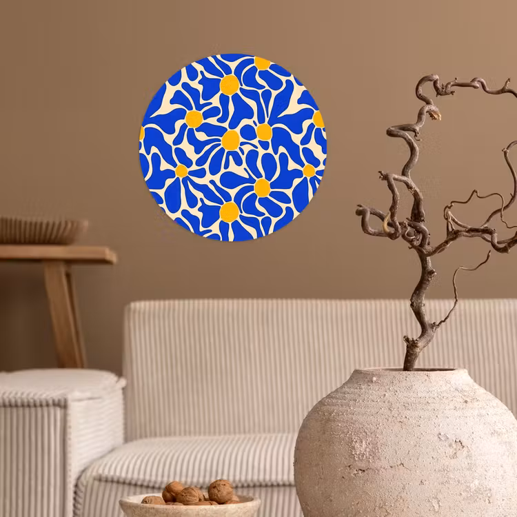Abstract - Bloem - Blauw Wandcirkel behangsticker klein 186 -sfeer1