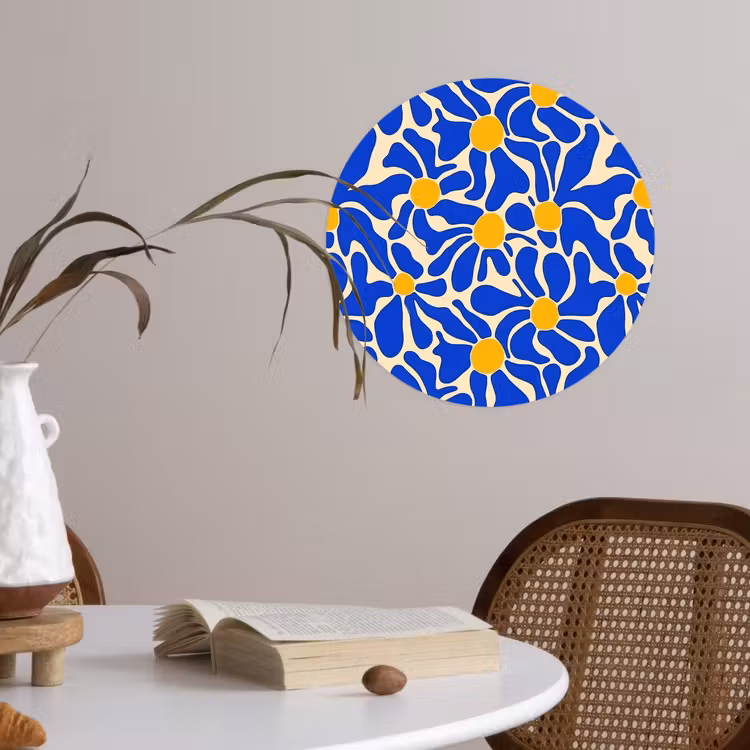 Abstract - Bloem - Blauw Wandcirkel behangsticker klein 186 -sfeer3
