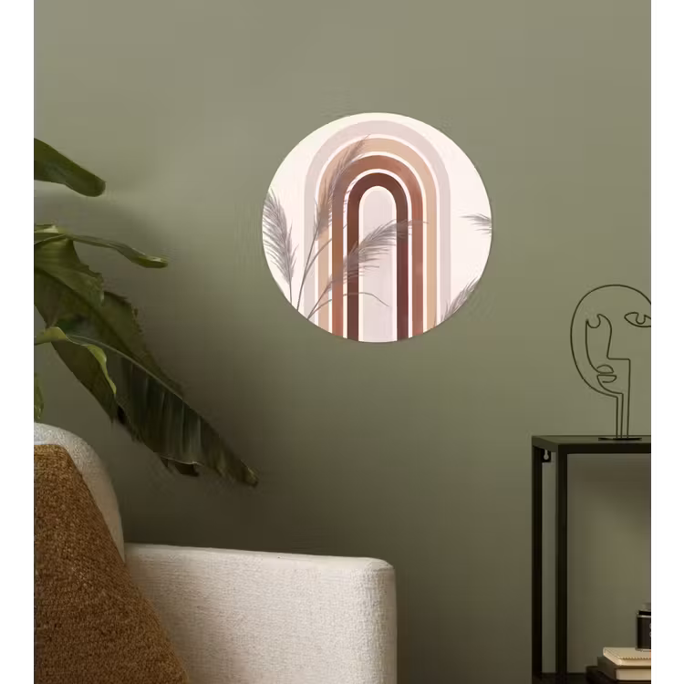 Abstract - Bogen - Plant - Boho - Beige Wandcirkel behangsticker klein -sfeer2