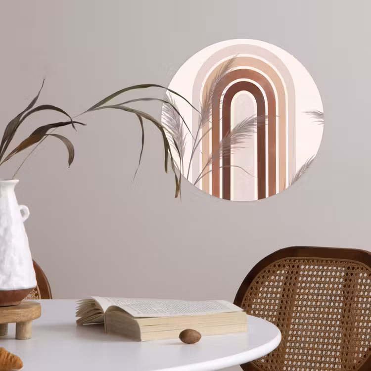 Abstract - Bogen - Plant - Boho - Beige Wandcirkel behangsticker klein -sfeer3