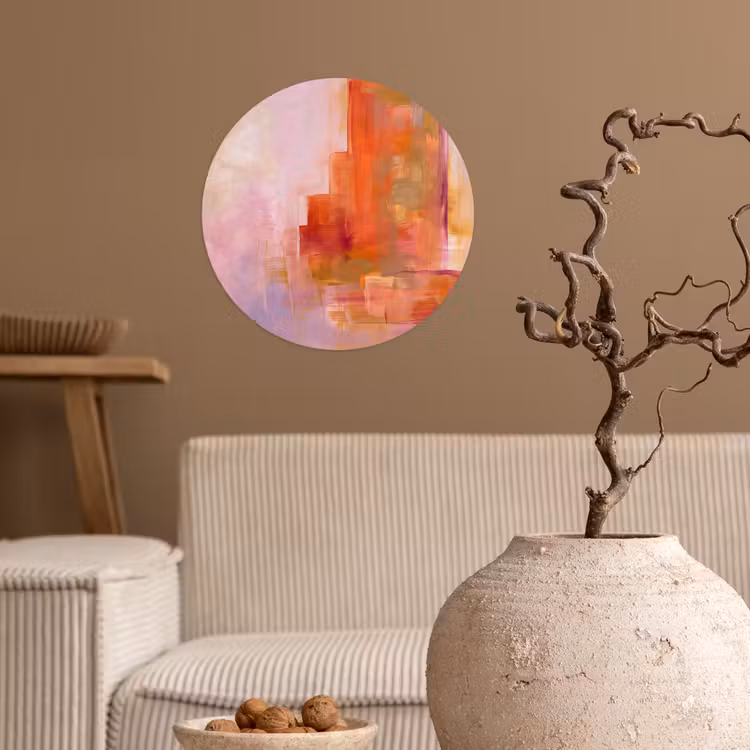 Abstract - Borstelstreken - Kunst - Paars - Goud Wandcirkel behangsticker klein -sfeer1
