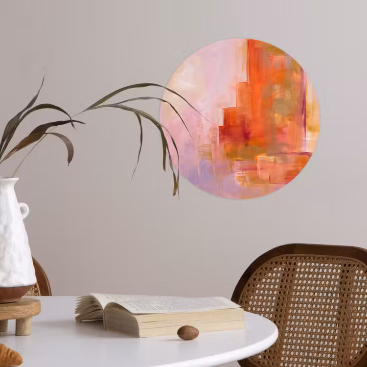 Abstract - Borstelstreken - Kunst - Paars - Goud Wandcirkel behangsticker klein -sfeer3