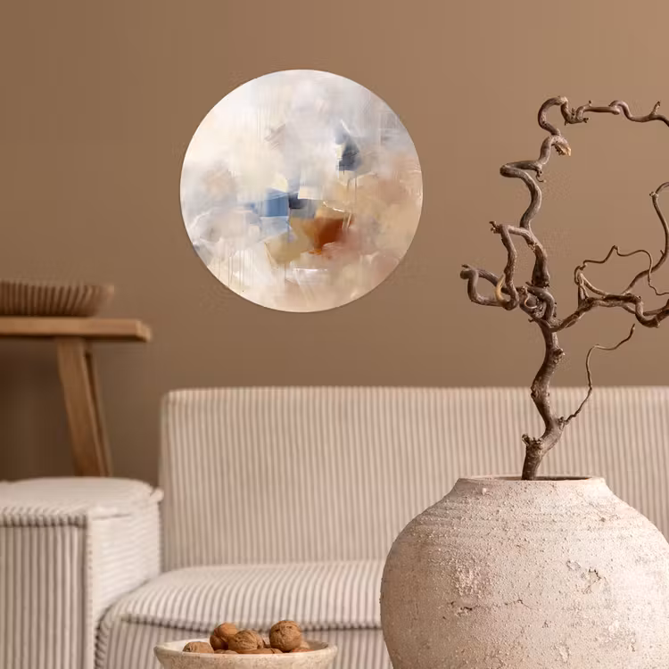 Abstract - Borstelstreken - Modern - Beige - Kunst Wandcirkel behangsticker klein -sfeer1