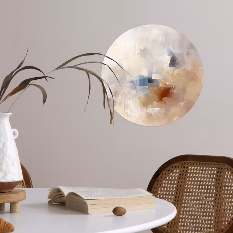 Abstract - Borstelstreken - Modern - Beige - Kunst Wandcirkel behangsticker klein -sfeer3