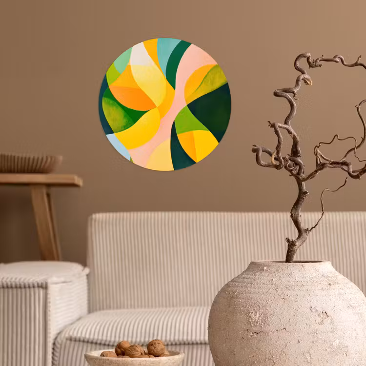 Abstract - Geel - Roze - Groen Wandcirkel behangsticker klein -sfeer1