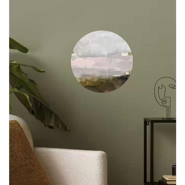 Abstract - Gelaagd - Kunst - Modern - Grijs-Groen Wandcirkel behangsticker klein -sfeer2