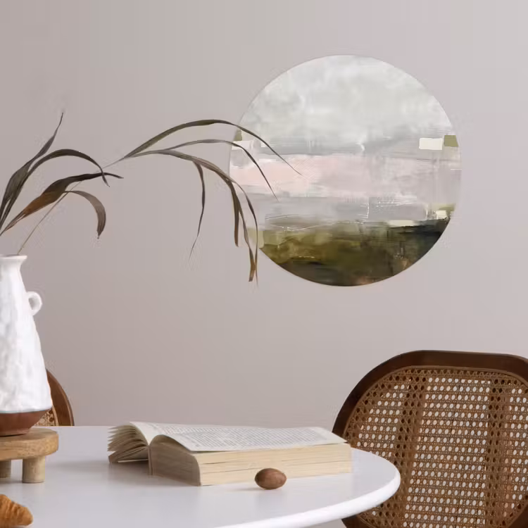 Abstract - Gelaagd - Kunst - Modern - Grijs-Groen Wandcirkel behangsticker klein -sfeer3