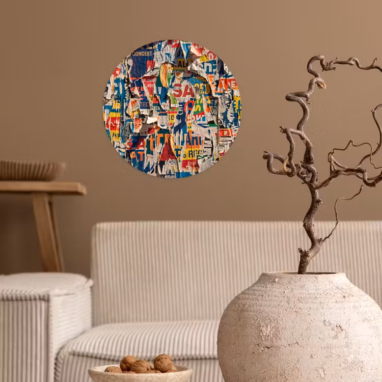 Abstract - Gelaagd papier - Urban - Modern - Kleurrijk Wandcirkel behangsticker klein -sfeer1