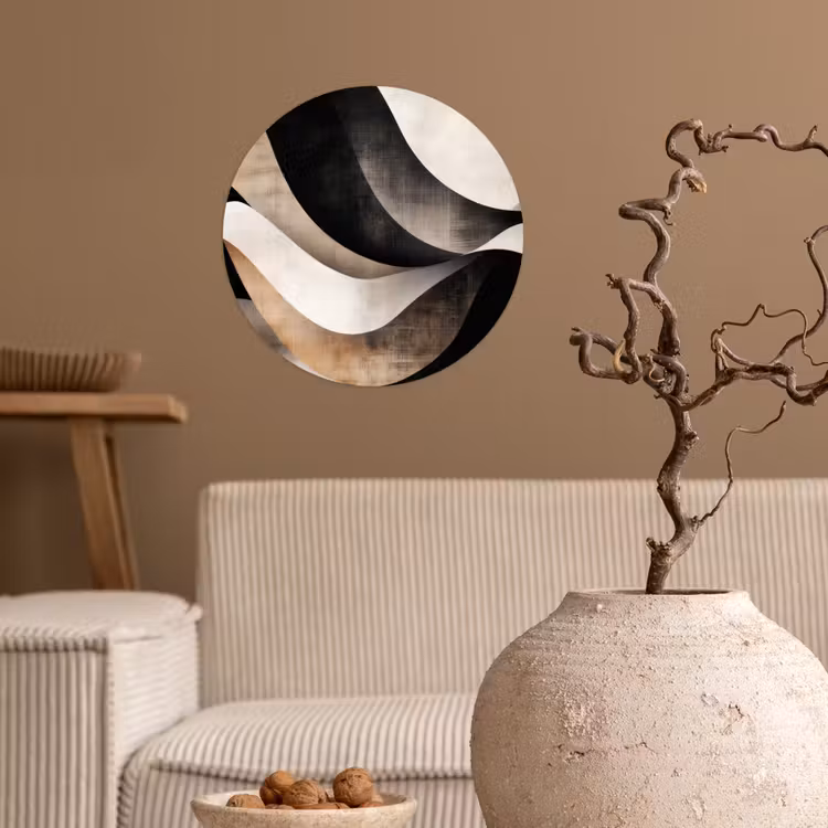 Abstract - Golven - Zwart - Verweerd Wandcirkel behangsticker klein -sfeer1