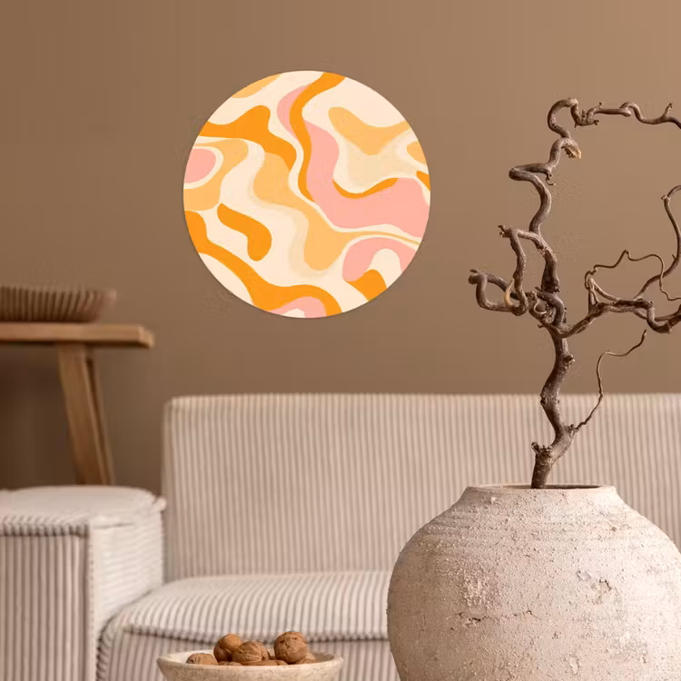 Abstract - Golvend - Oranje Wandcirkel behangsticker klein -sfeer1