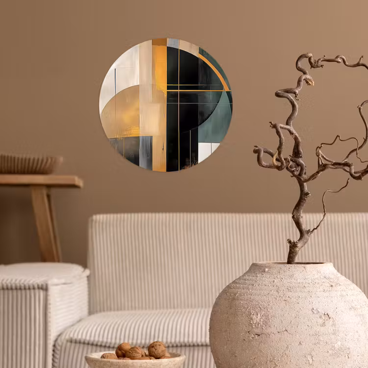 Abstract - Goud - Brons - Groen - Vormen - Modern Wandcirkel behangsticker klein -sfeer1