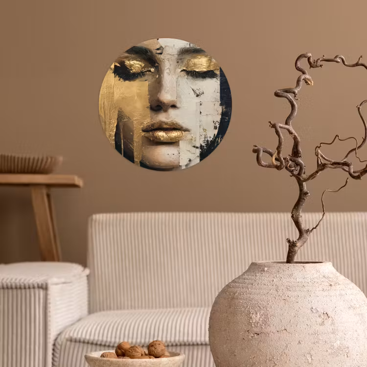 Abstract - Goud - Gezicht - Lippen Wandcirkel behangsticker klein -sfeer1