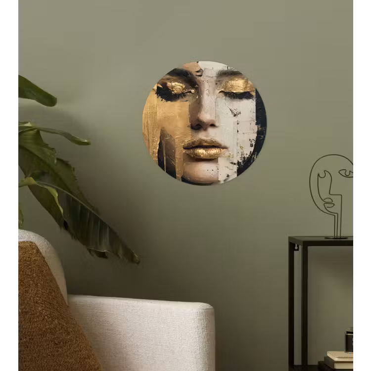 Abstract - Goud - Gezicht - Lippen Wandcirkel behangsticker klein -sfeer2
