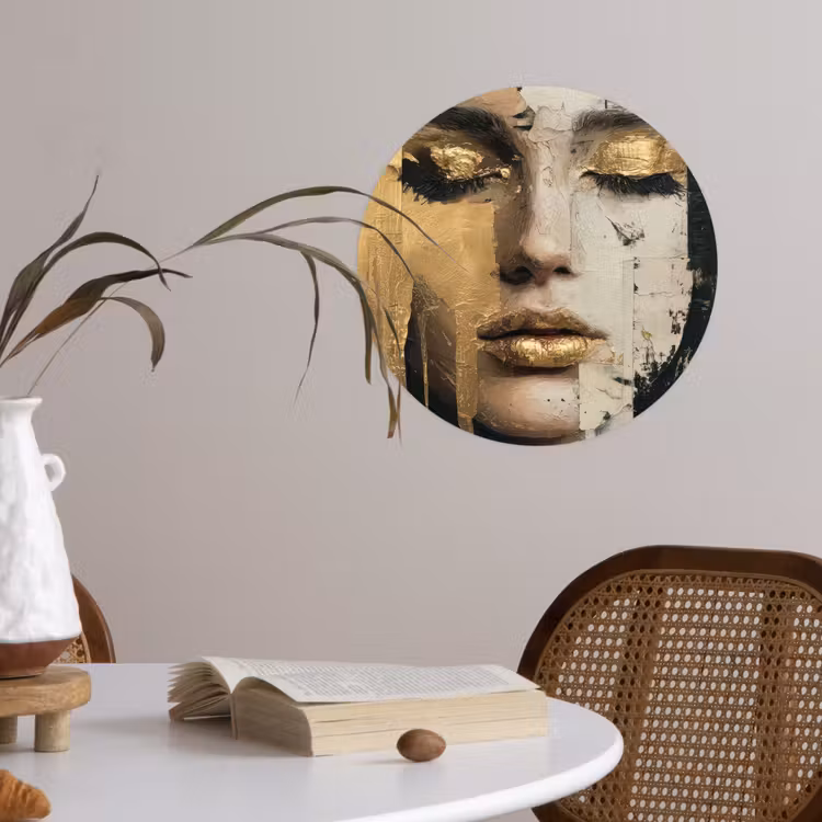 Abstract - Goud - Gezicht - Lippen Wandcirkel behangsticker klein -sfeer3