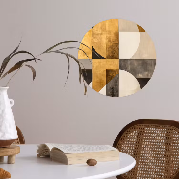 Abstract - Goud - Grijs - Vormen - Geometrisch Wandcirkel behangsticker klein -sfeer3