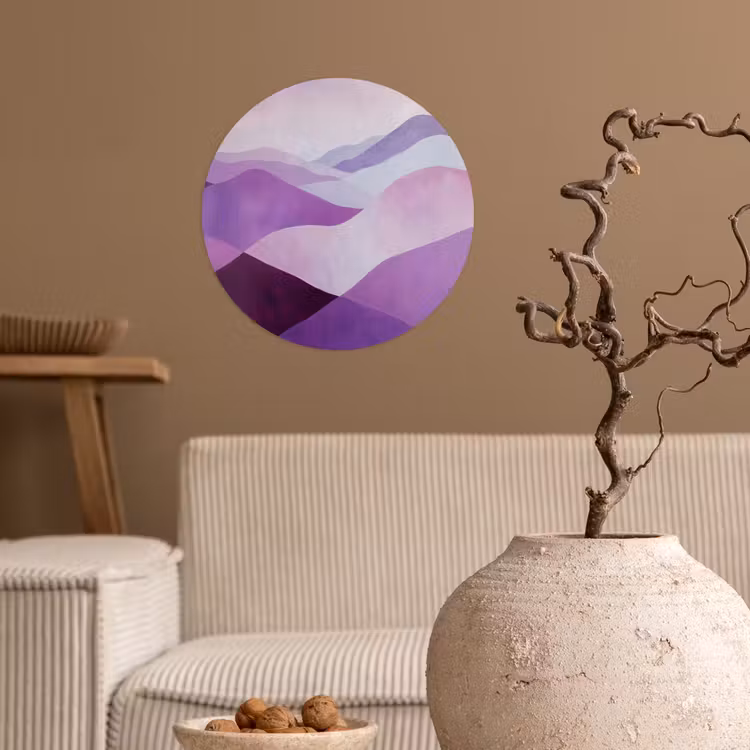 Abstract - Heuvels - Landschap - Paars Wandcirkel behangsticker klein -sfeer1