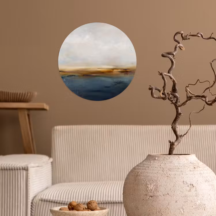 Abstract - Horizon - Water - Modern - Beige Wandcirkel behangsticker klein -sfeer1