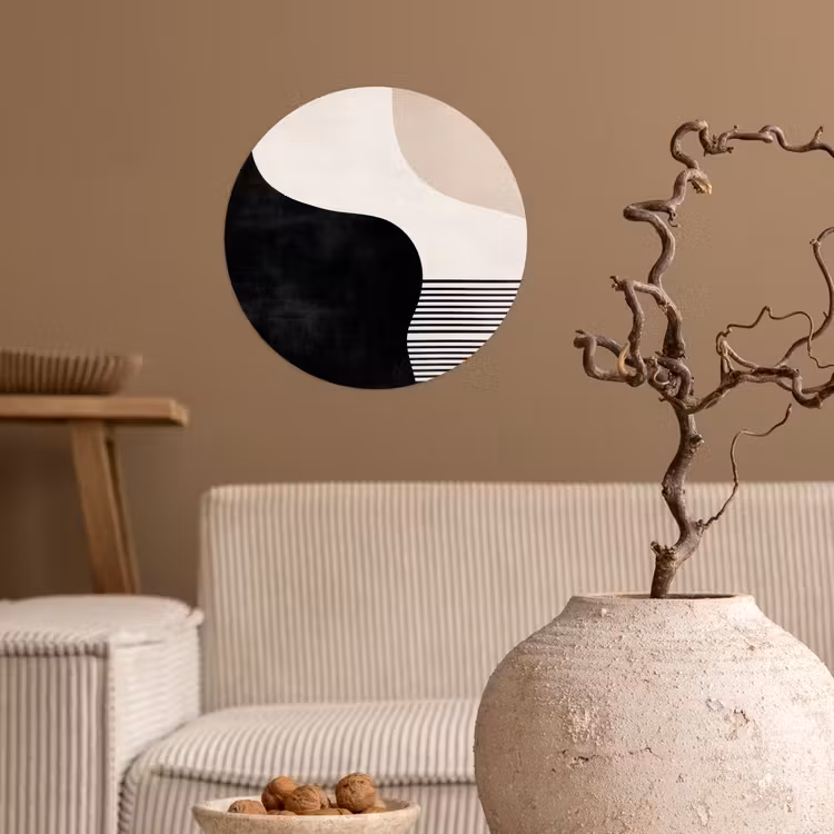 Abstract - Japandi - Beige - Modern Wandcirkel behangsticker klein -sfeer1