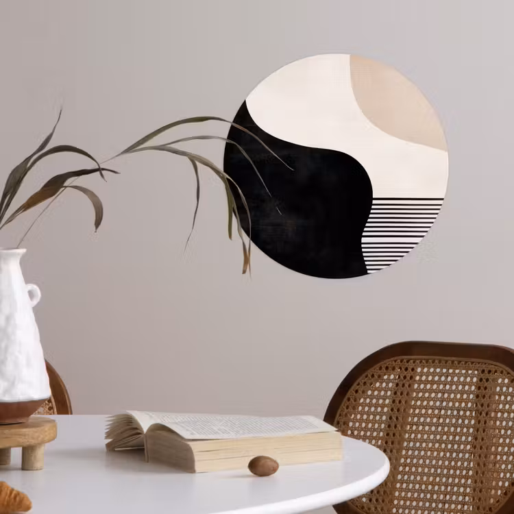 Abstract - Japandi - Beige - Modern Wandcirkel behangsticker klein -sfeer3