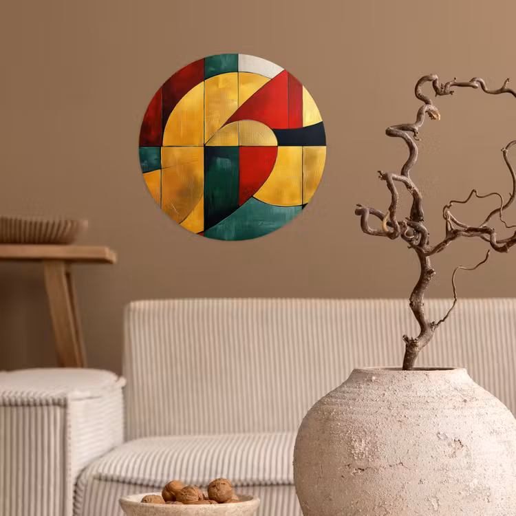 Abstract - Kerst - Goud - Rood - Groen Wandcirkel behangsticker klein -sfeer1