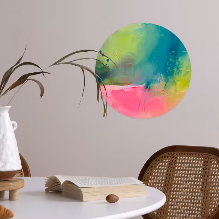 Abstract - Kleuren - Modern - Groen - Roze Wandcirkel behangsticker klein -sfeer3