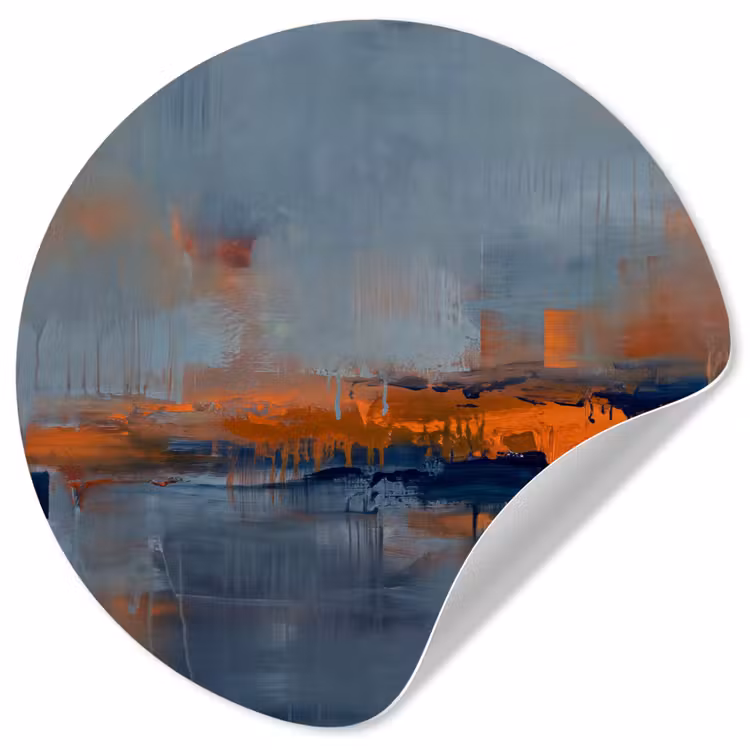Abstract - Kleuren - Modern - Oranje - Grijs Wandcirkel behangsticker klein -3d