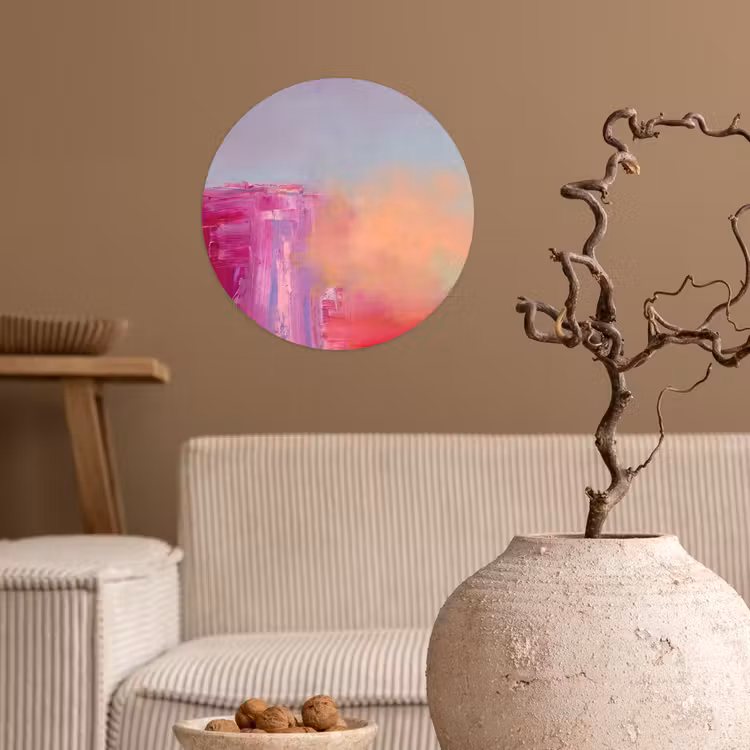 Abstract - Kleuren - Modern - Roze Wandcirkel behangsticker klein -sfeer1