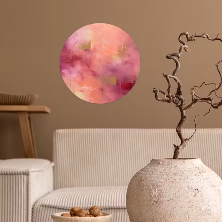 Abstract - Kleuren - Modern - Roze - Paars Wandcirkel behangsticker klein -sfeer1