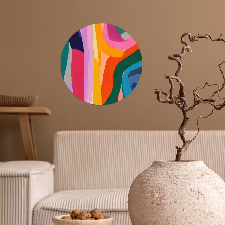 Abstract - Kleurrijk - Golven - Lijnen Wandcirkel behangsticker klein -sfeer1