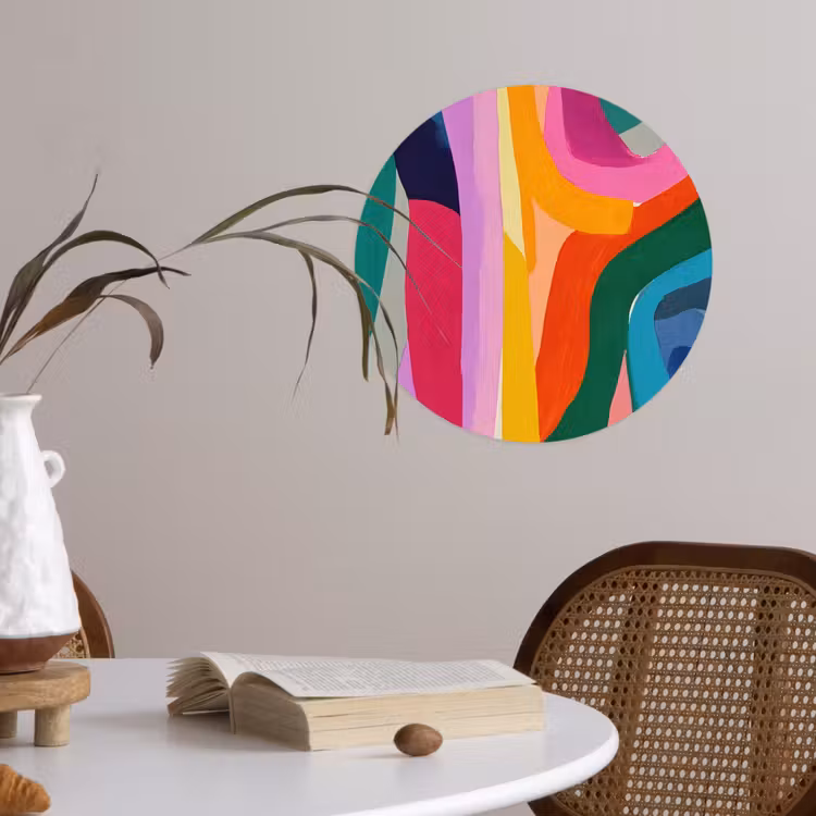 Abstract - Kleurrijk - Golven - Lijnen Wandcirkel behangsticker klein -sfeer3