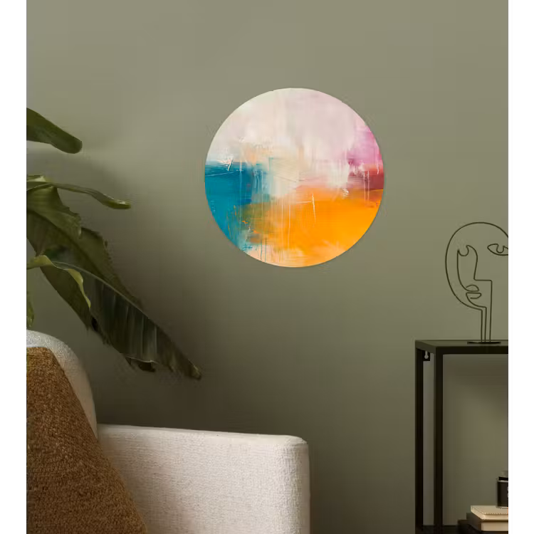 Abstract - Kleurrijk - Modern - Kunst - Oranje Wandcirkel behangsticker klein -sfeer2